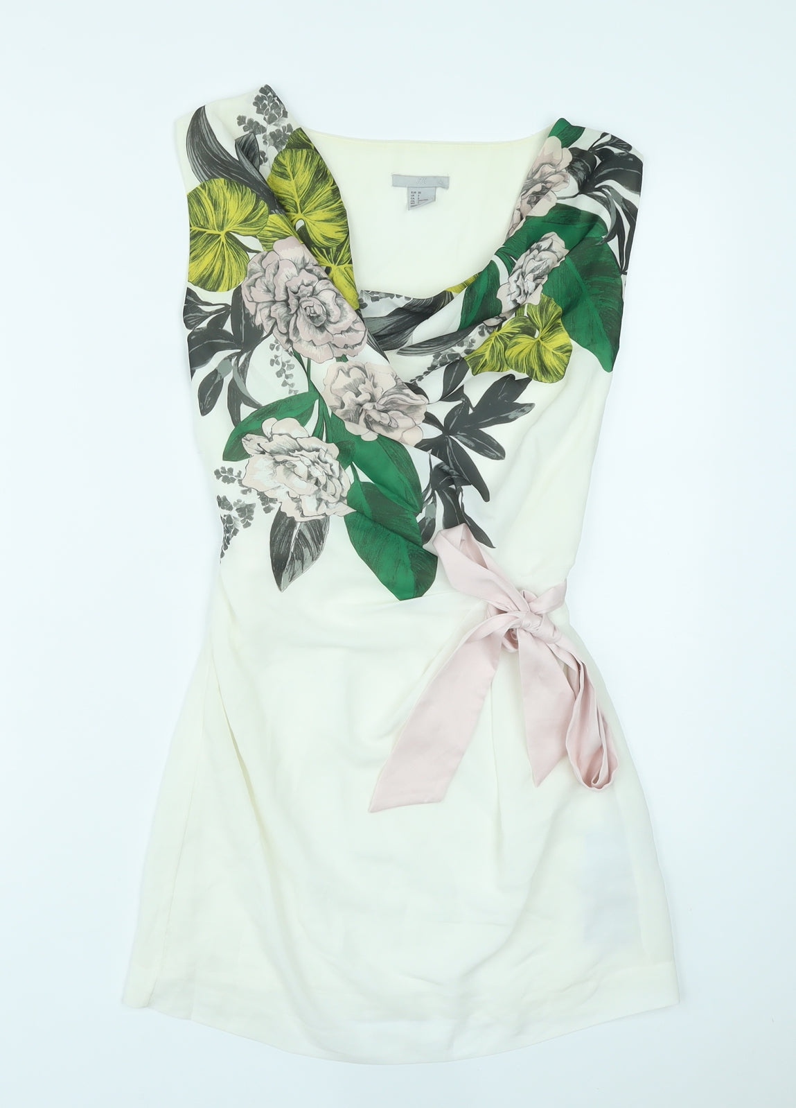 H&M Womens Multicoloured Floral Polyester Basic Tank Size 4 Cowl Neck