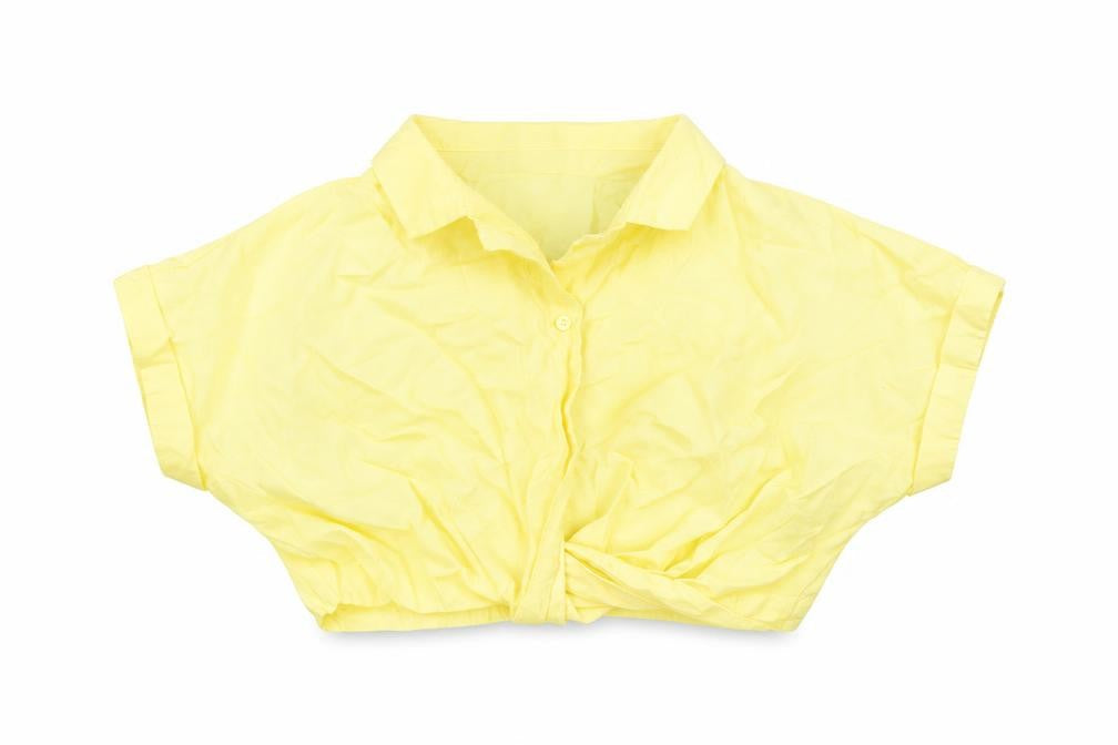 Zara Girls Yellow Modal Cropped Button-Up Size 6-7 Years Collared Button
