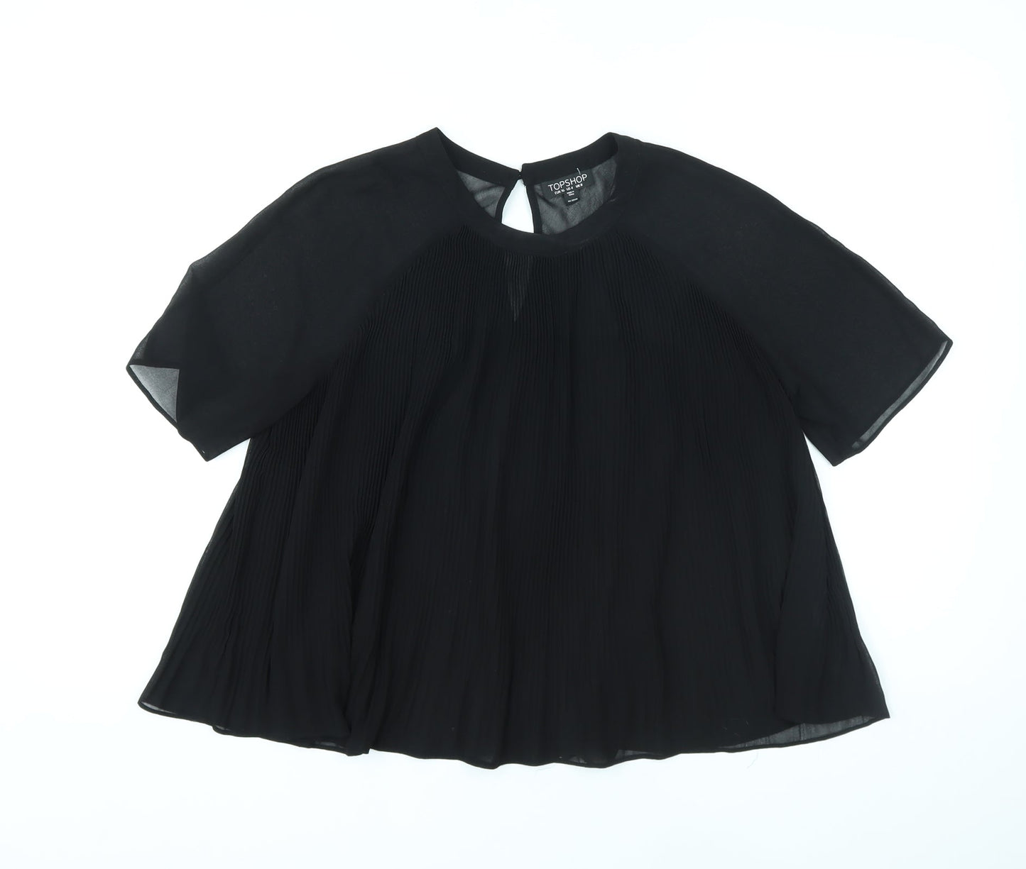 Topshop Womens Black Polyester Basic Blouse Size 8 Round Neck