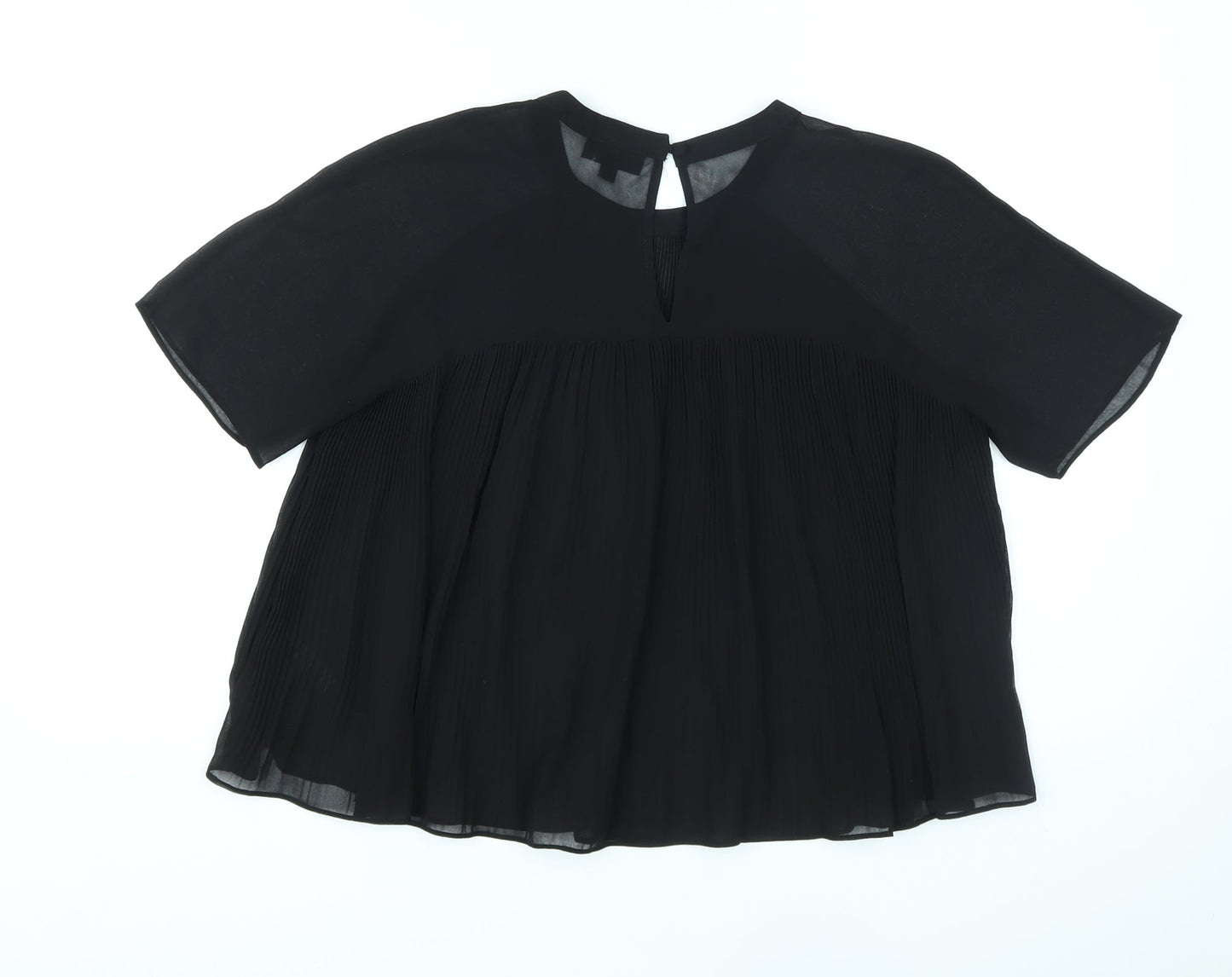 Topshop Womens Black Polyester Basic Blouse Size 8 Round Neck