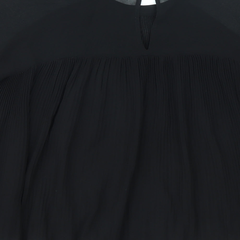 Topshop Womens Black Polyester Basic Blouse Size 8 Round Neck