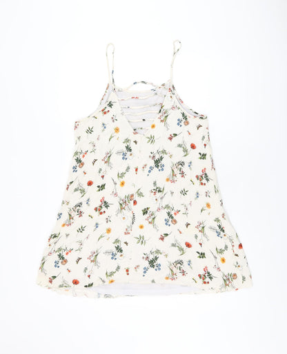 Suite Benedict Womens Ivory Floral Viscose Basic Tank Size M Scoop Neck