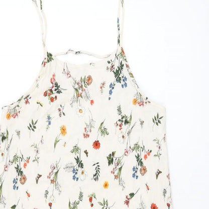 Suite Benedict Womens Ivory Floral Viscose Basic Tank Size M Scoop Neck