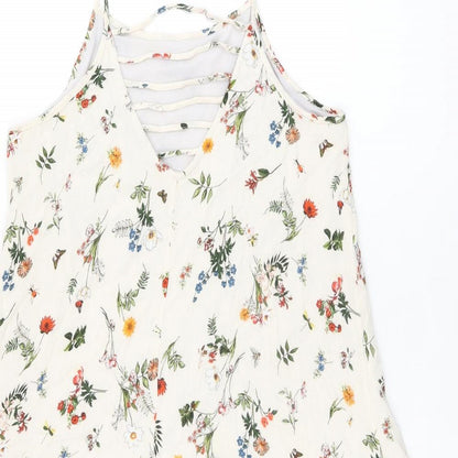 Suite Benedict Womens Ivory Floral Viscose Basic Tank Size M Scoop Neck