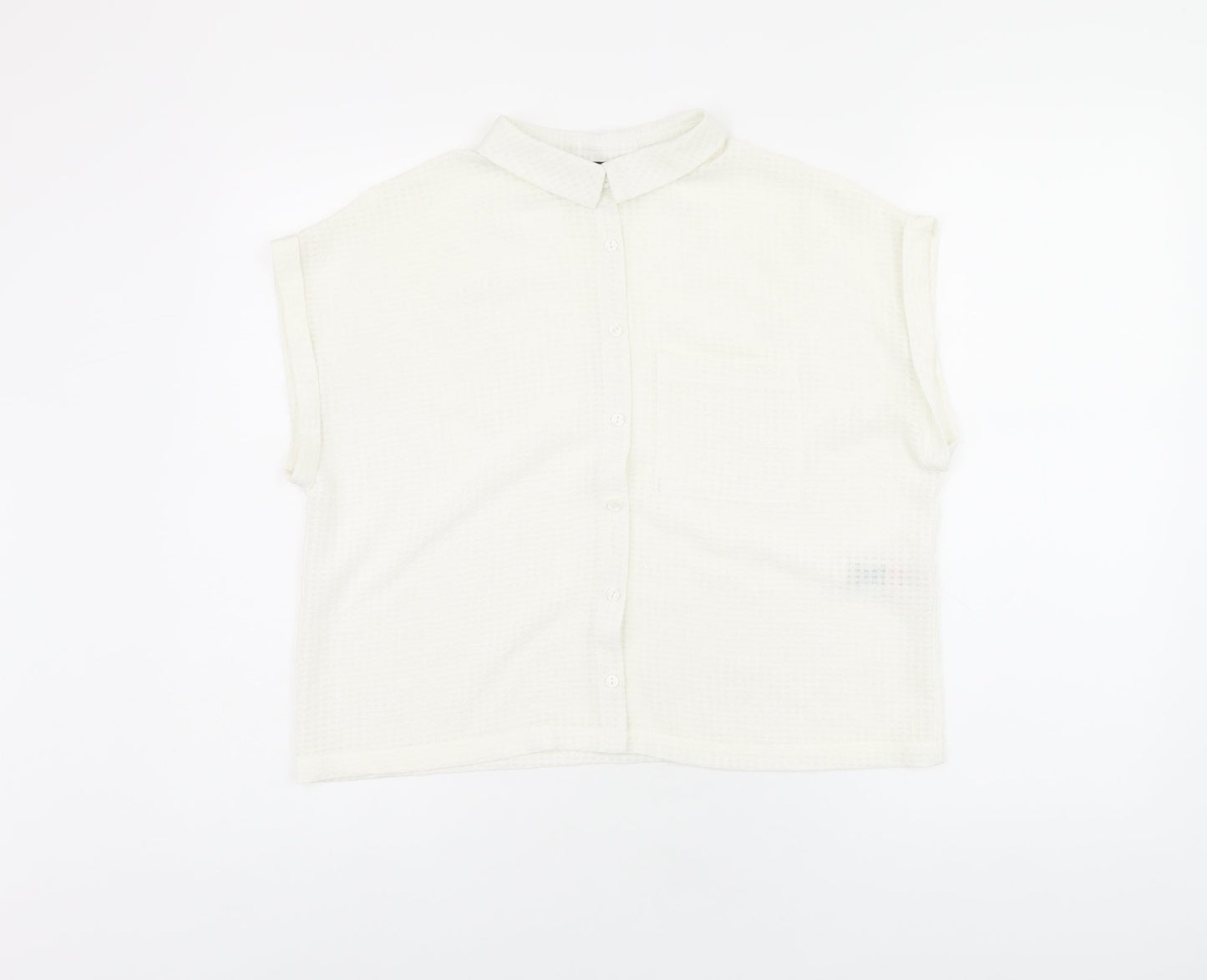 New Look Womens White Polyester Basic Button-Up Size 10 Collared - Sheer