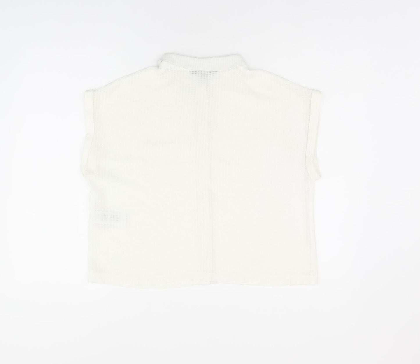 New Look Womens White Polyester Basic Button-Up Size 10 Collared - Sheer