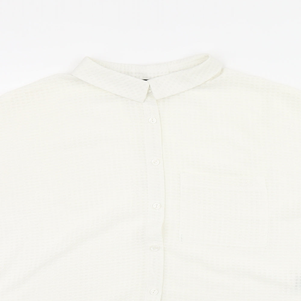 New Look Womens White Polyester Basic Button-Up Size 10 Collared - Sheer
