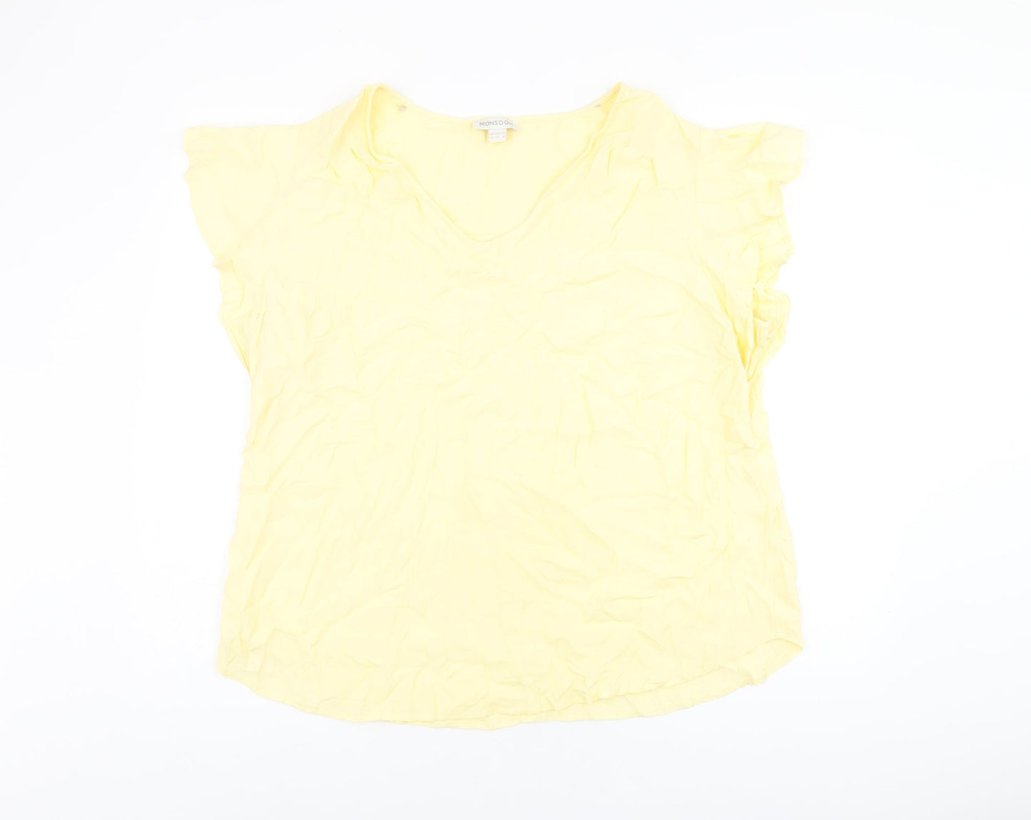 Monsoon Womens Yellow Polyester Basic T-Shirt Size 22 V-Neck