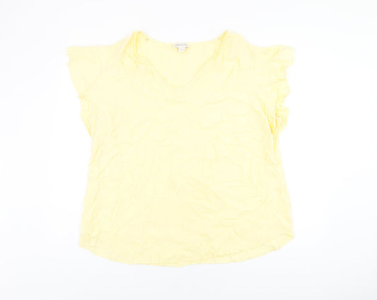 Monsoon Womens Yellow Polyester Basic T-Shirt Size 22 V-Neck