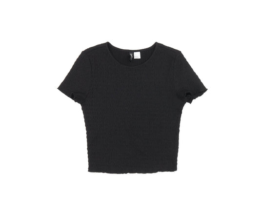 H&M Womens Black Polyester Cropped T-Shirt Size S Round Neck