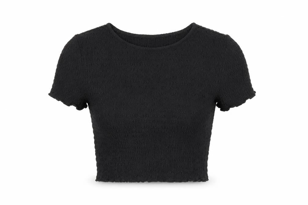 H&M Womens Black Polyester Cropped T-Shirt Size S Round Neck
