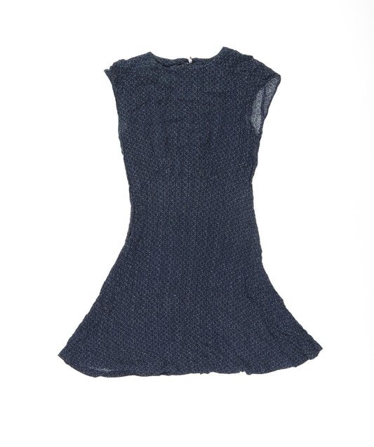 Cooperative Womens Blue Geometric Viscose Mini Size XS Round Neck Zip
