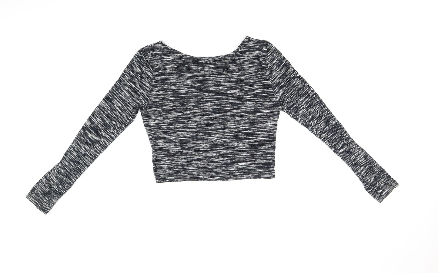 H&M Womens Black Geometric Viscose Cropped T-Shirt Size S Scoop Neck