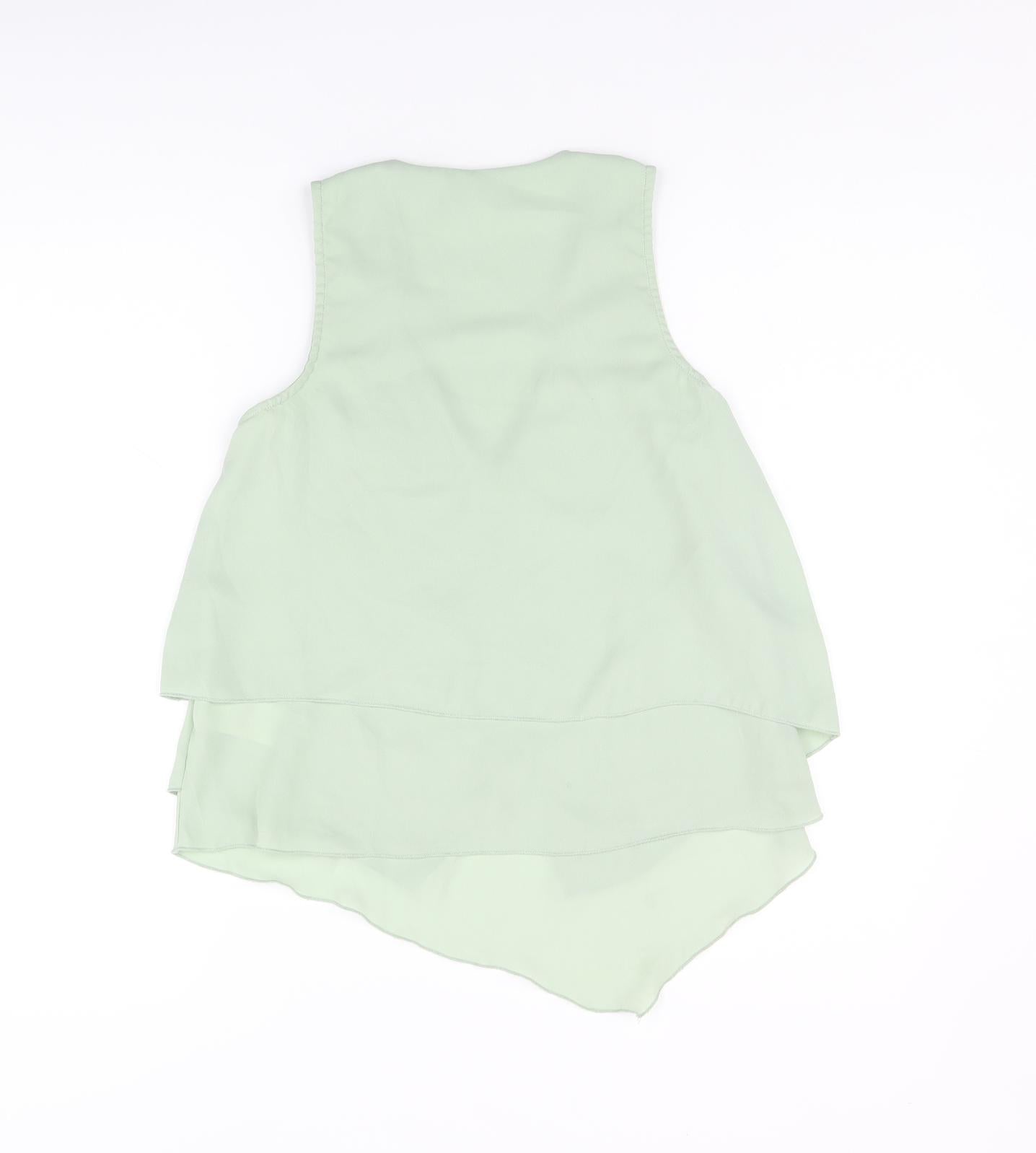H&M Womens Green Polyester Basic Tank Size 4 V-Neck