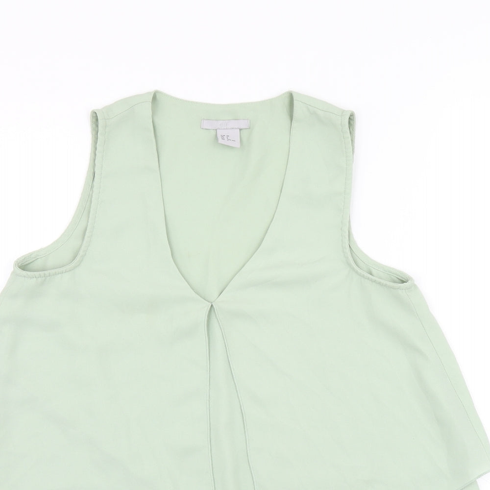 H&M Womens Green Polyester Basic Tank Size 4 V-Neck