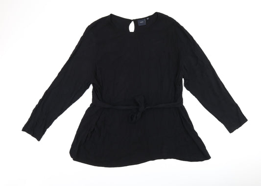 I.scenery Womens Black Viscose Basic T-Shirt Size 26 Boat Neck - Belted