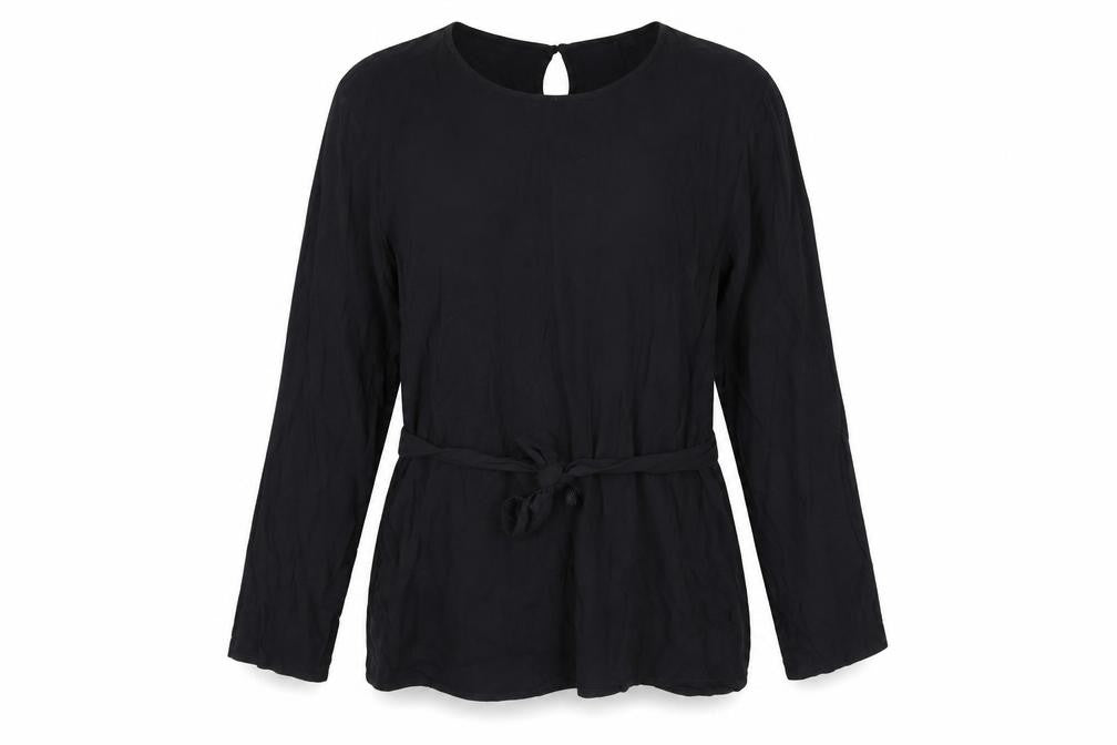 I.scenery Womens Black Viscose Basic T-Shirt Size 26 Boat Neck - Belted