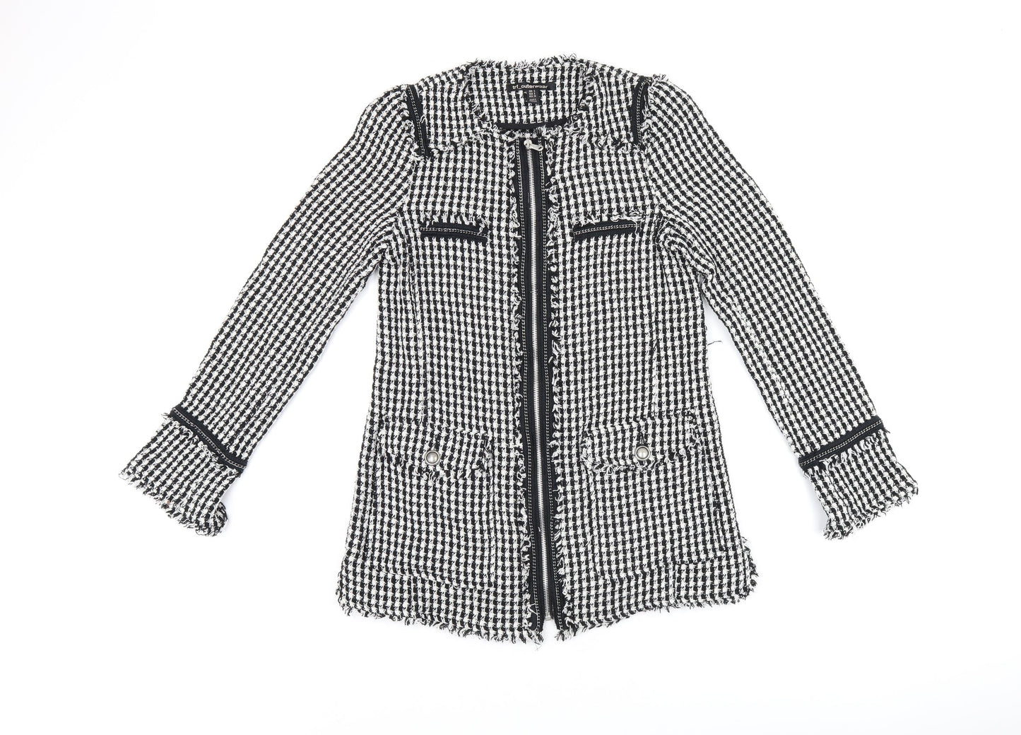 Zara Womens Black Geometric Jacket Size S Zip - Houndstooth