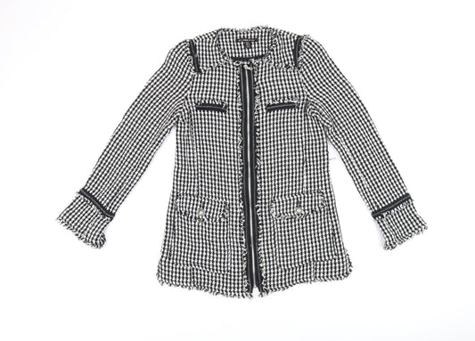 Zara Womens Black Geometric Jacket Size S Zip - Houndstooth