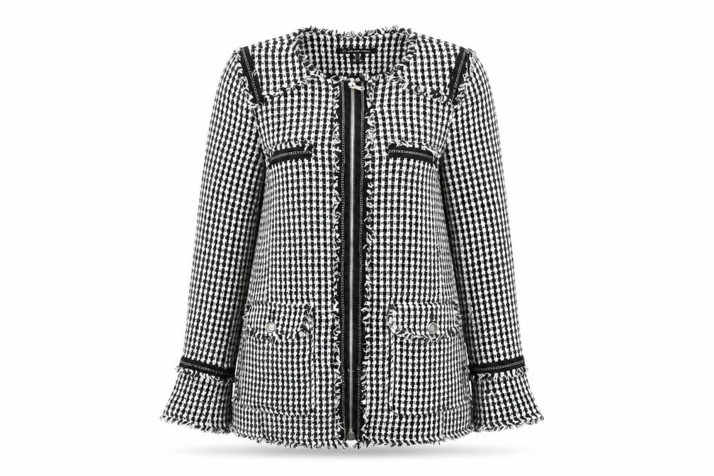 Zara Womens Black Geometric Jacket Size S Zip - Houndstooth