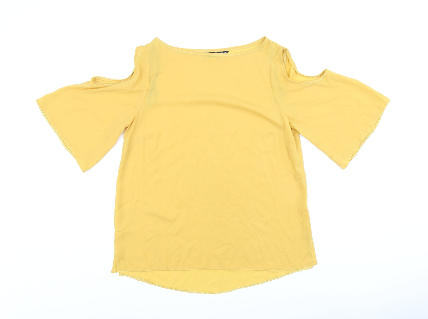 Marina Kaneva Womens Yellow Polyester Basic Blouse Size 10 V-Neck - Cold Shoulders