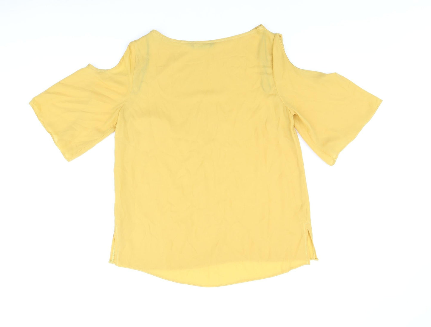 Marina Kaneva Womens Yellow Polyester Basic Blouse Size 10 V-Neck - Cold Shoulders