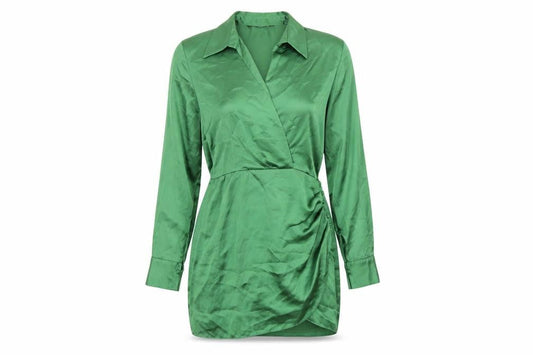 Zara Womens Green Polyester Shirt Dress Size S Collared Zip