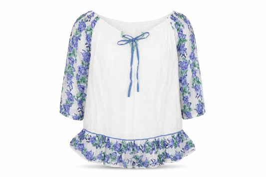 Urban Womens White Floral Cotton Basic T-Shirt Size L Off the Shoulder
