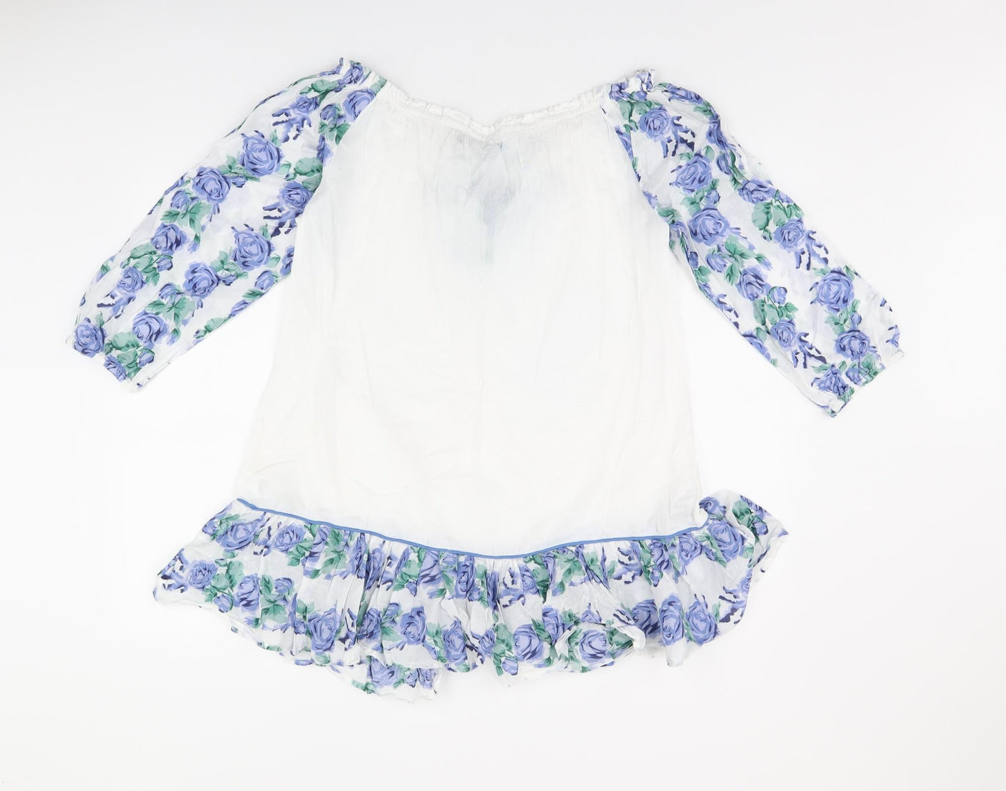 Urban Womens White Floral Cotton Basic T-Shirt Size L Off the Shoulder