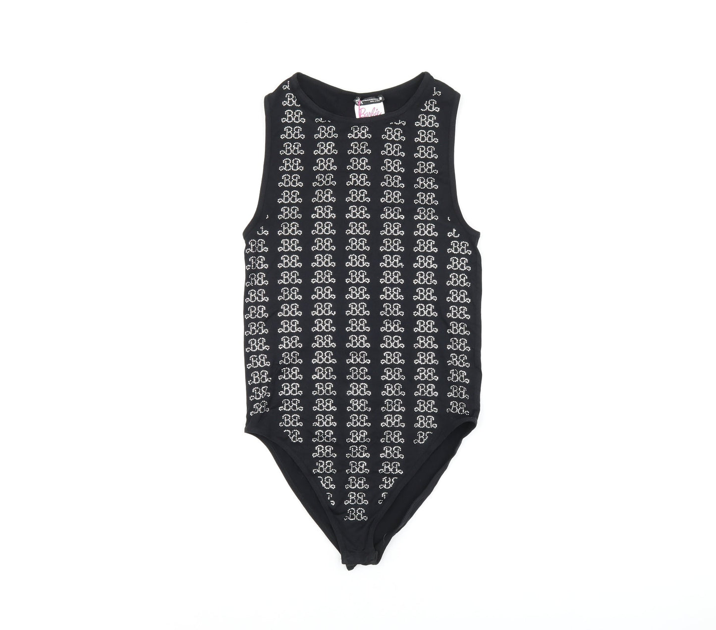 Zara Womens Black Geometric Polyamide Playsuit One-Piece Size XS Snap - Barbie
