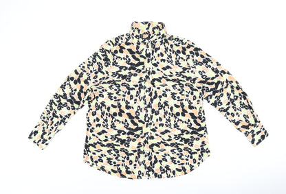 Marks & Spencer Womens Multicoloured Animal Print Polyester Basic Button-Up Size 14 Collared