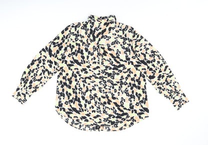 Marks & Spencer Womens Multicoloured Animal Print Polyester Basic Button-Up Size 14 Collared