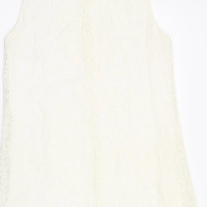 Vero Moda Womens White Floral Polyamide Shift Size M Boat Neck Button
