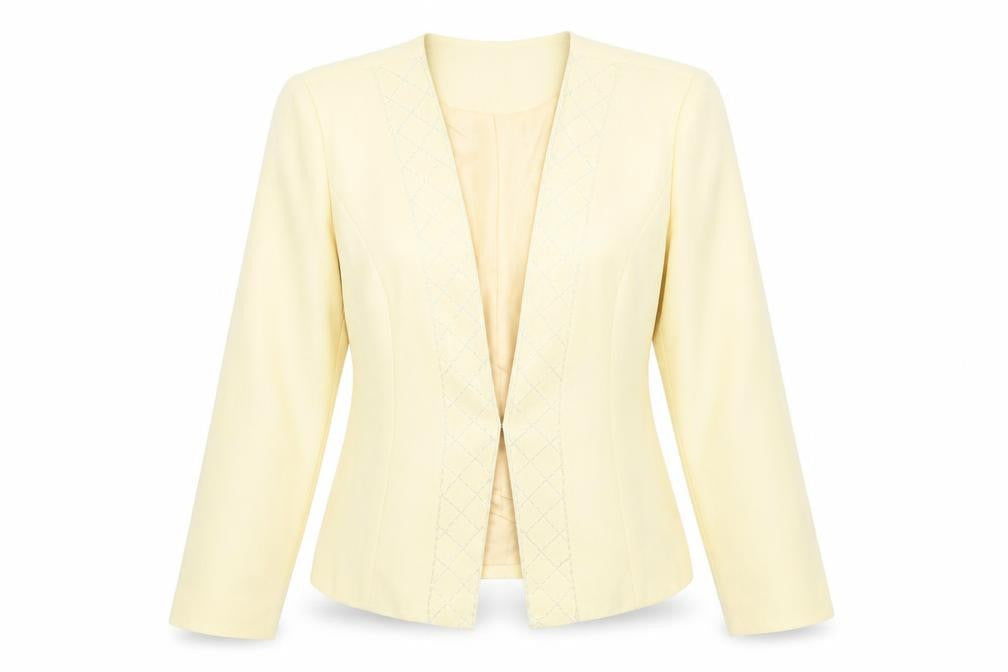 Leslie Fay Womens Yellow Jacket Size 14 Hook & Eye - Beaded Neckline