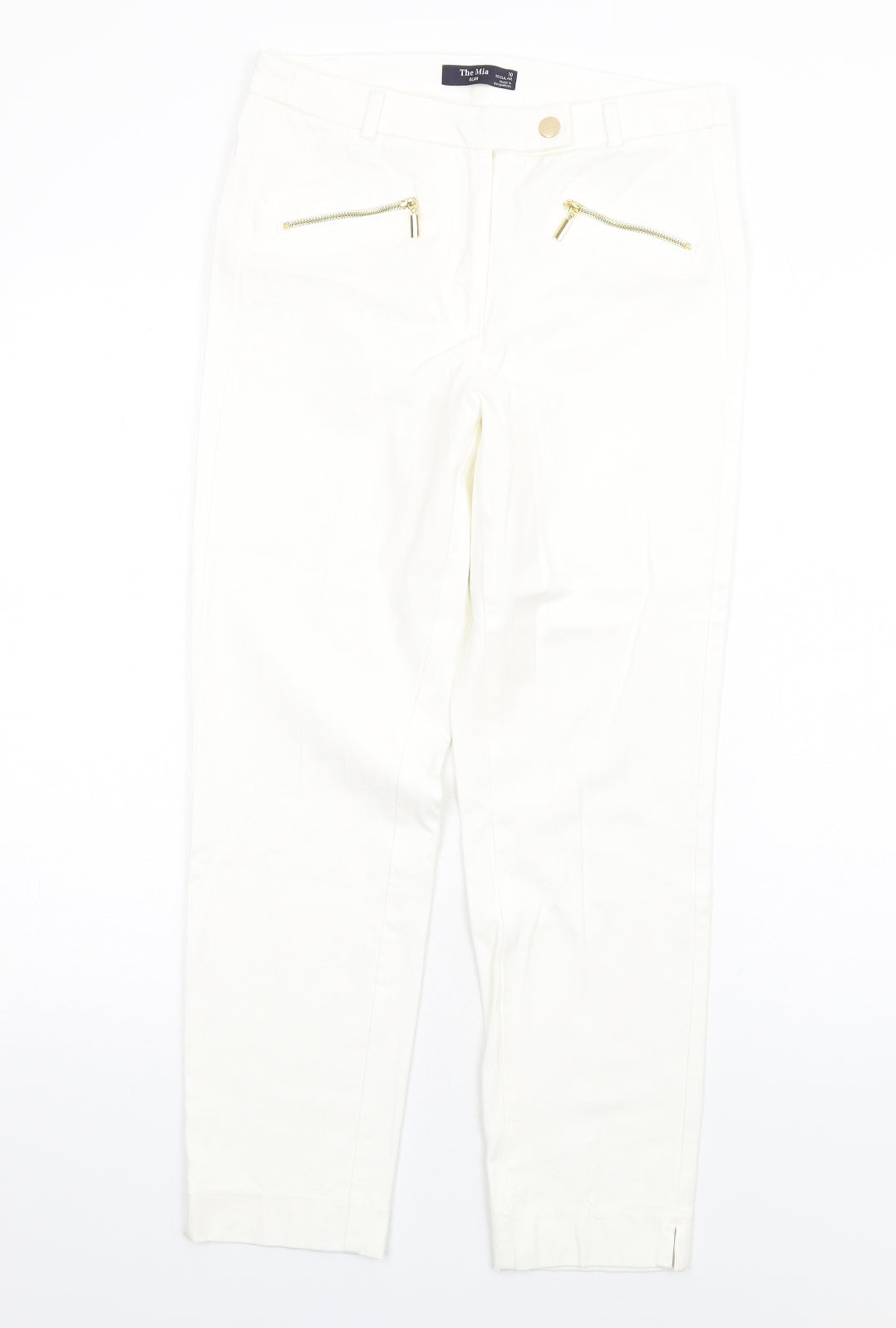 Marks and Spencer Womens White Polyester Tapered Jeans Size 10 L28 in Slim Zip