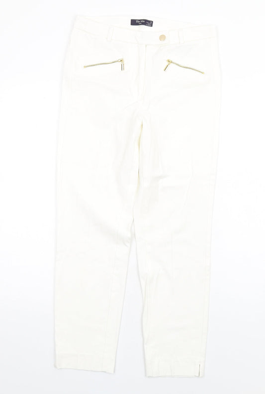 Marks and Spencer Womens White Polyester Tapered Jeans Size 10 L28 in Slim Zip
