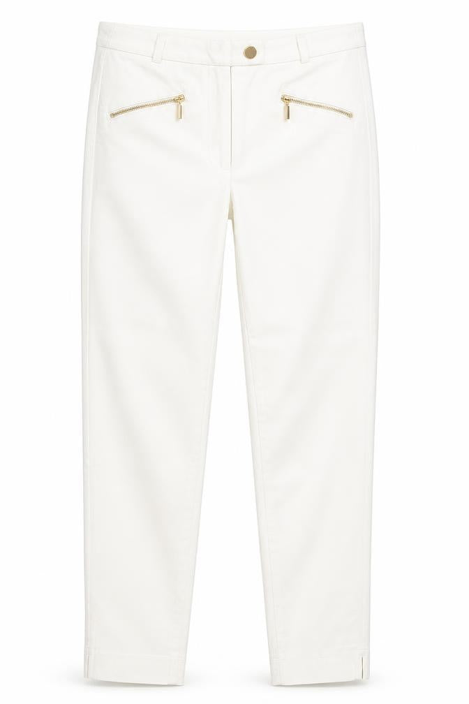 Marks & Spencer Womens White Polyester Tapered Jeans Size 10 L28 in Slim Zip