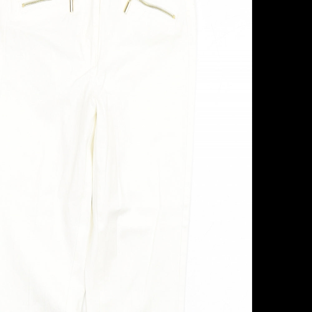 Marks and Spencer Womens White Polyester Tapered Jeans Size 10 L28 in Slim Zip