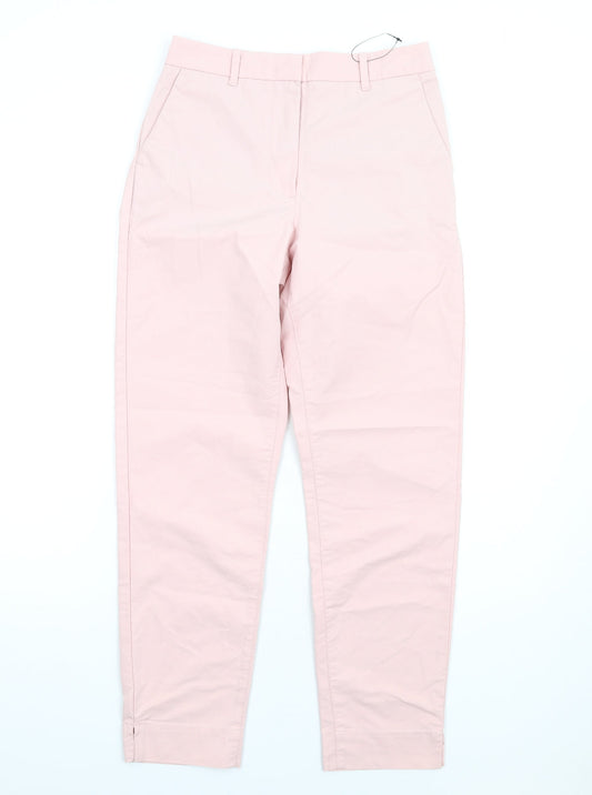 Marks and Spencer Womens Pink Cotton Trousers Size 6 L28 in Regular Zip