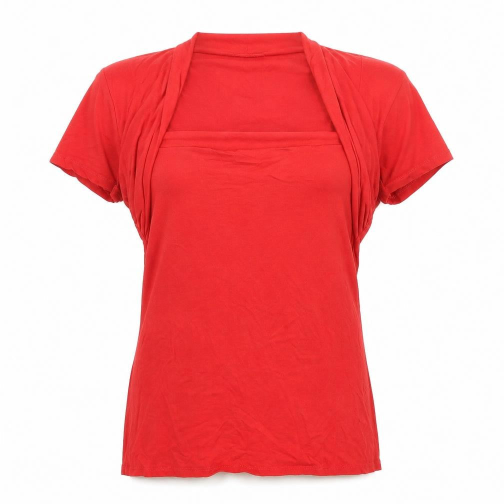 Zara Womens Red Viscose Basic T-Shirt Size M Square Neck