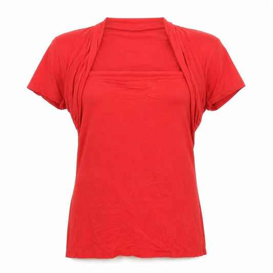 Zara Womens Red Viscose Basic T-Shirt Size M Square Neck