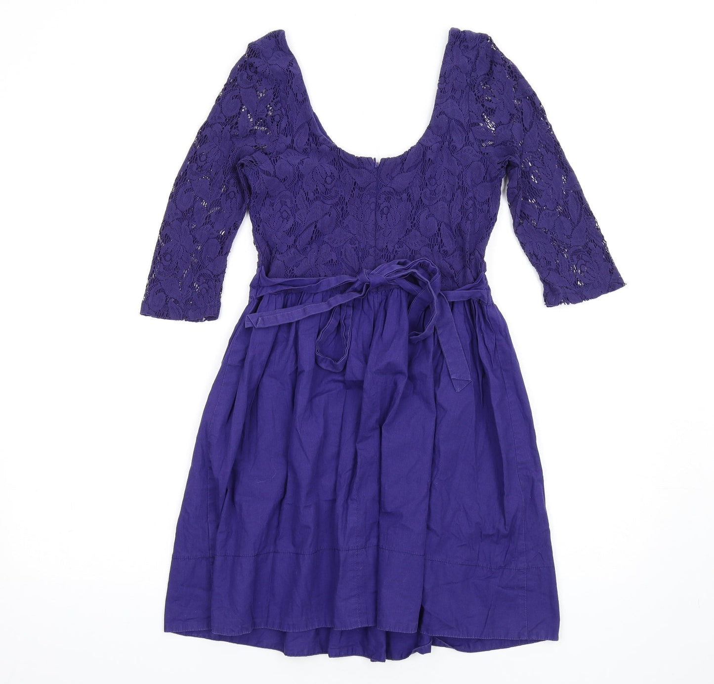 Topshop Womens Purple Cotton Fit & Flare Size 10 Scoop Neck Zip