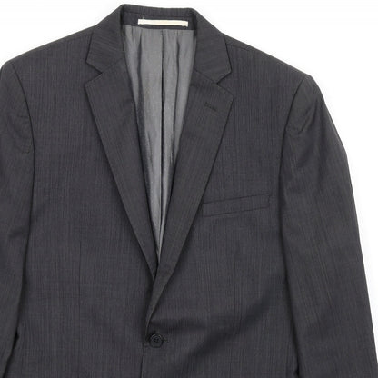 Close-up detail of French Connection men’s grey wool jacket blazer, size 44, regular
