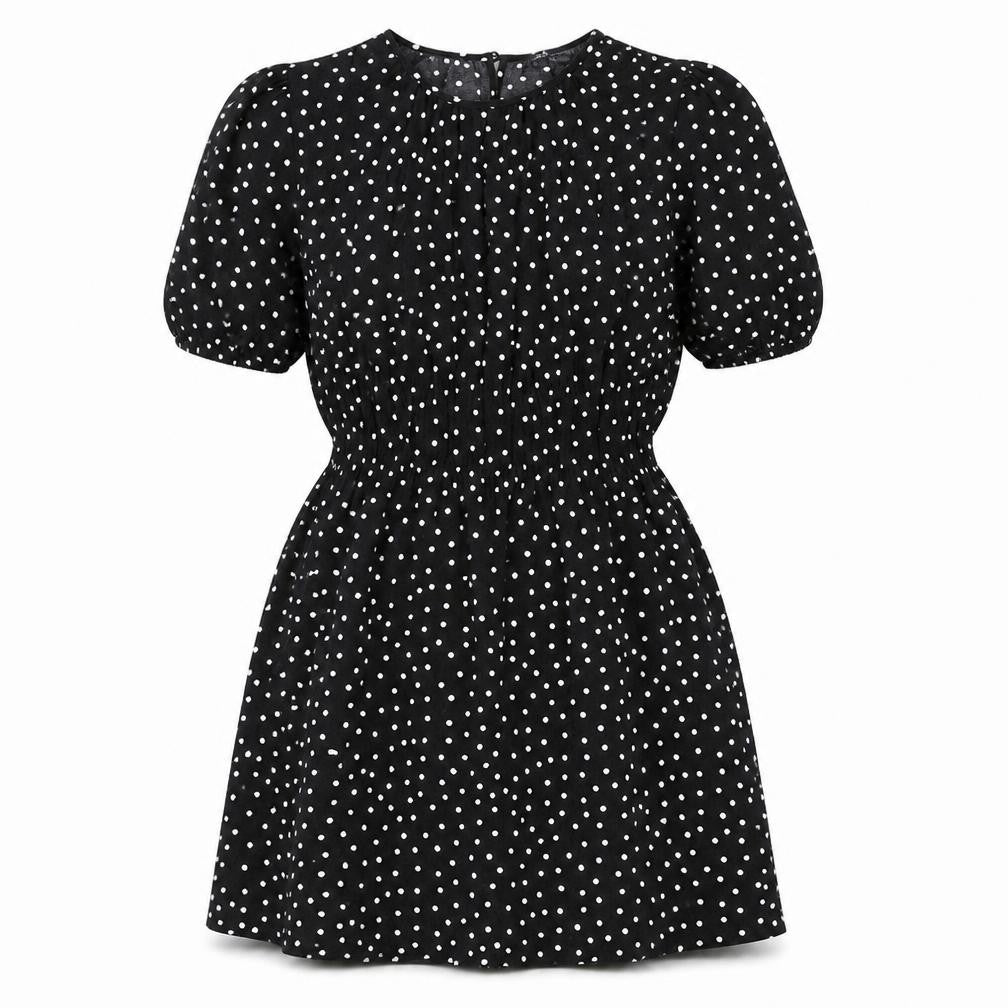 Marks & Spencer Womens Black Polka Dot Polyester A-Line Size 10 Round Neck Button