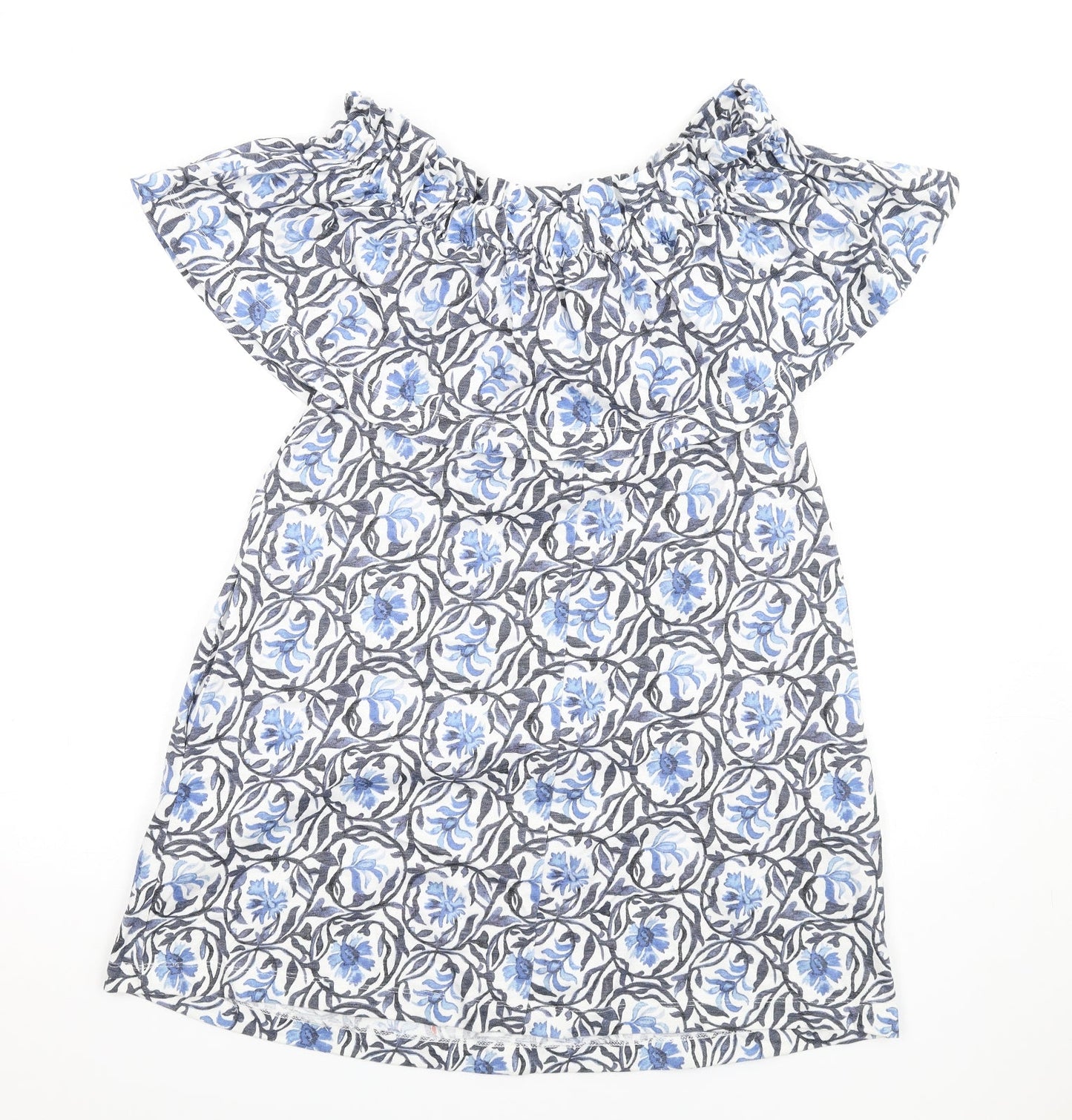 H&M Womens Blue Geometric Cotton A-Line Size S Off the Shoulder Pullover