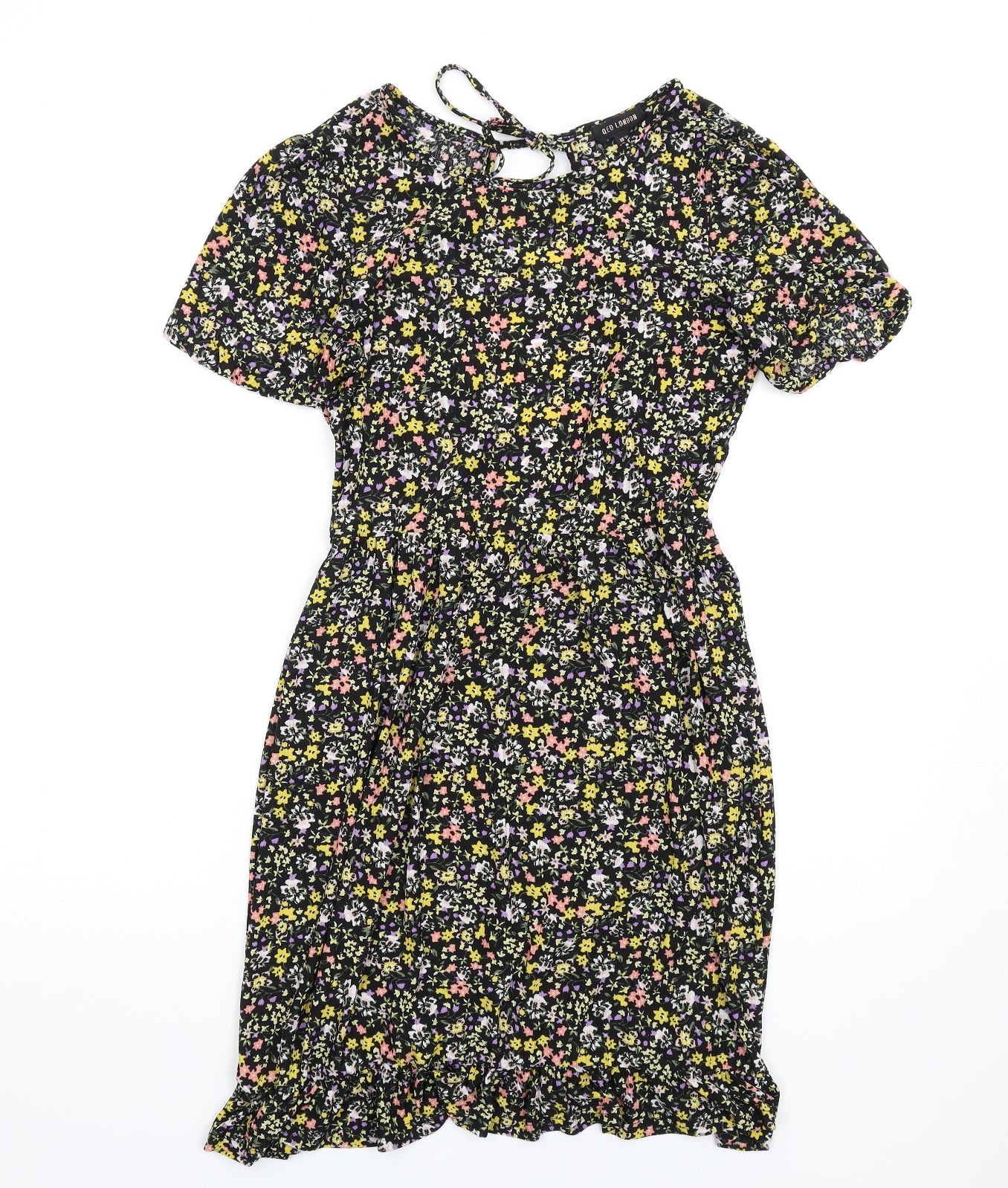 QED London Womens Multicoloured Floral Polyester A-Line Size 10 Round Neck Tie