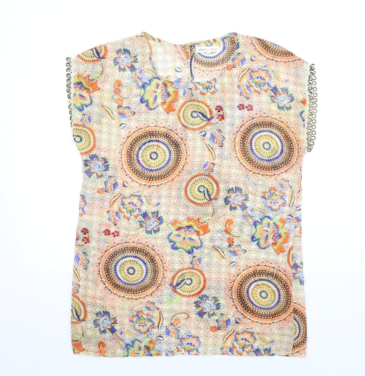 Millenium Womens Multicoloured Geometric Polyester A-Line Size S Round Neck Button