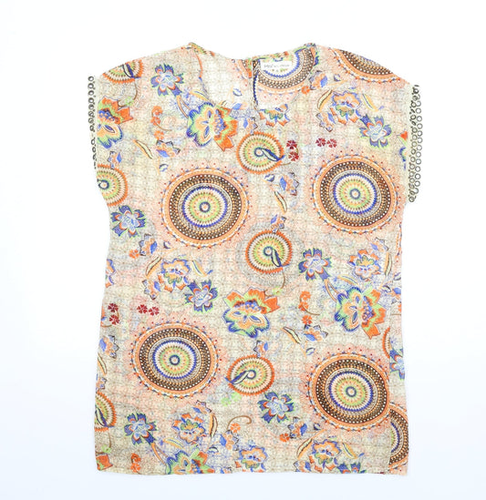 Millenium Womens Multicoloured Geometric Polyester A-Line Size S Round Neck Button