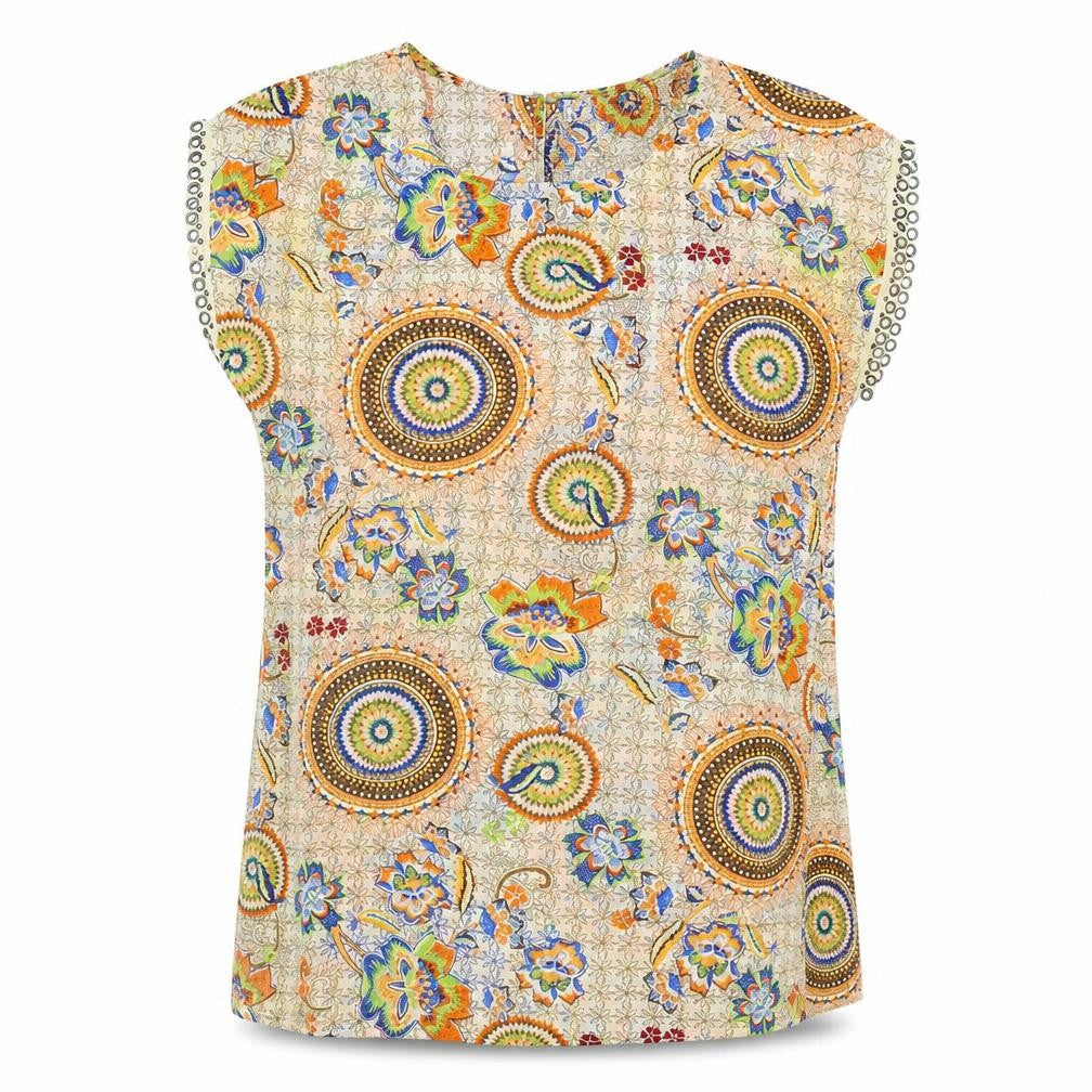 Millenium Womens Multicoloured Geometric Polyester A-Line Size S Round Neck Button