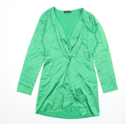 PRETTYLITTLETHING Womens Green Polyester Mini Size 12 V-Neck Zip